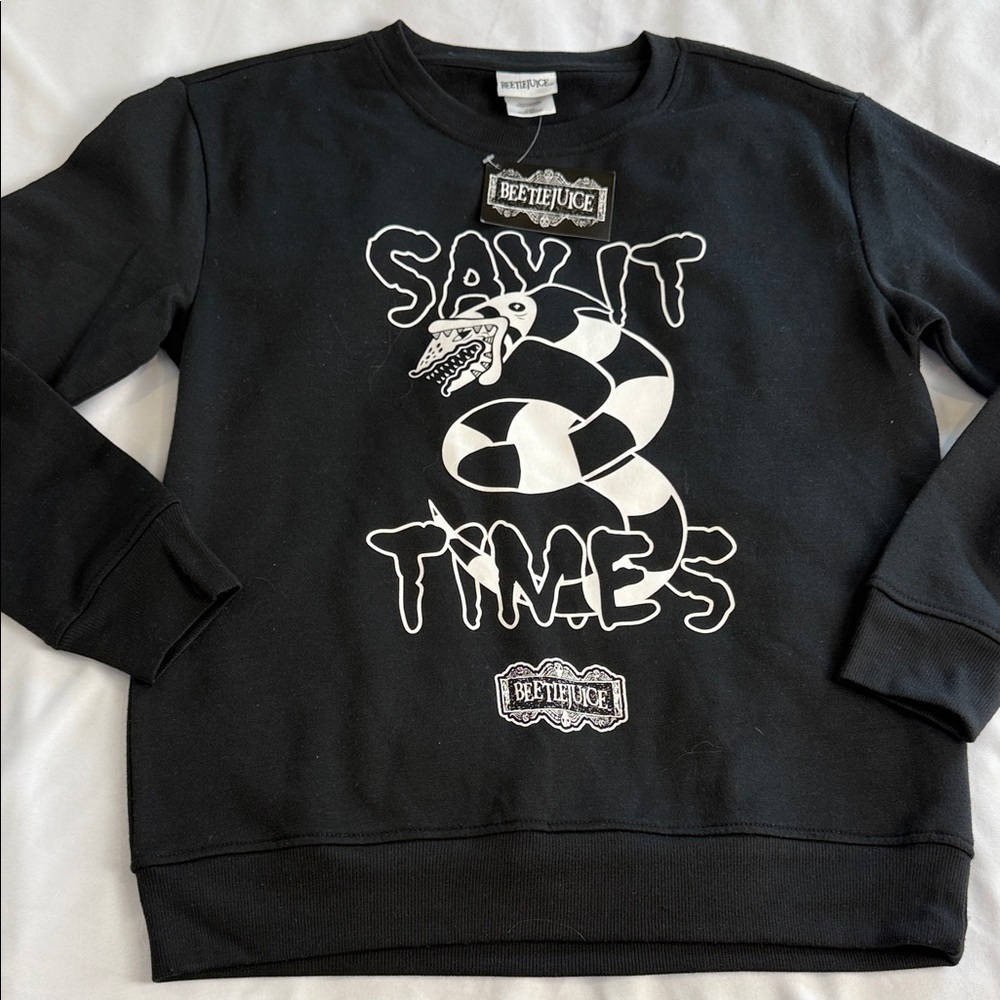 Beetlejuice Sweatshirt Say It 3 Times Snake Graphic Warner Bros Black S NWT - Picture 3 of 12